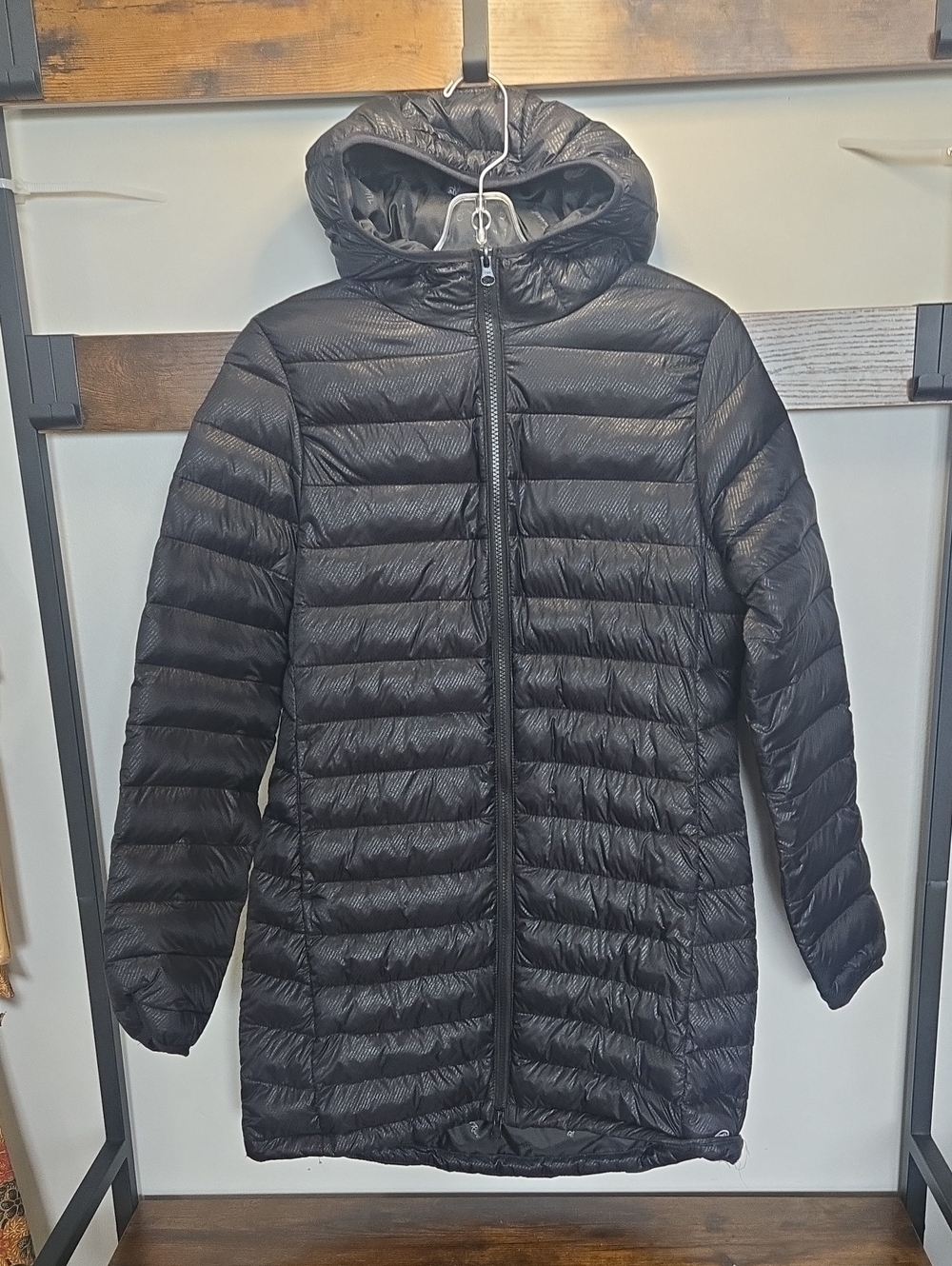 Women's Black Hooded Long Puffer Coat
